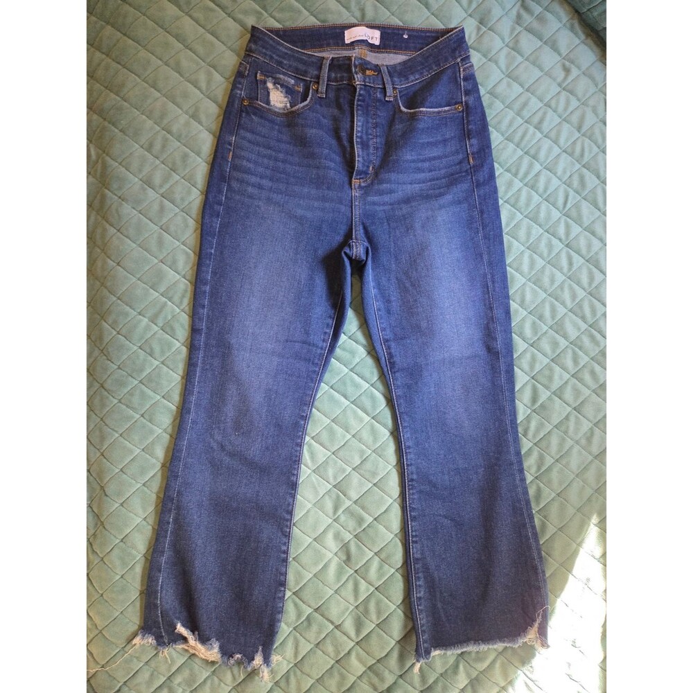 LOFT Curvy Kick Crop Jeans Petite 4 27 Dark Wash Denim Boho Casual Flare Y2K